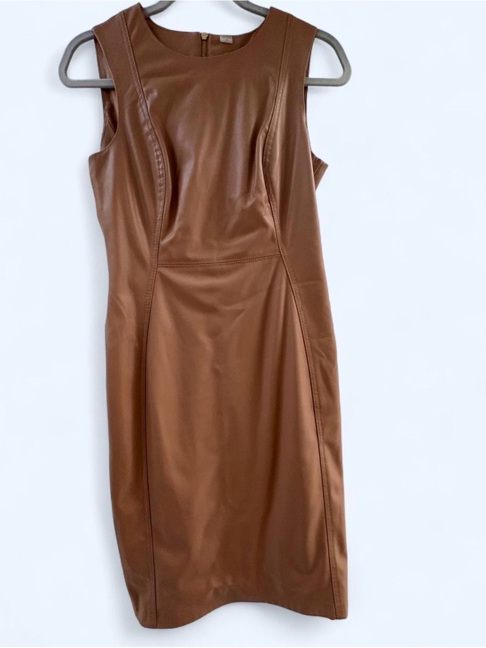 Calvin Klein Faux Leather Midi Dress in Brown